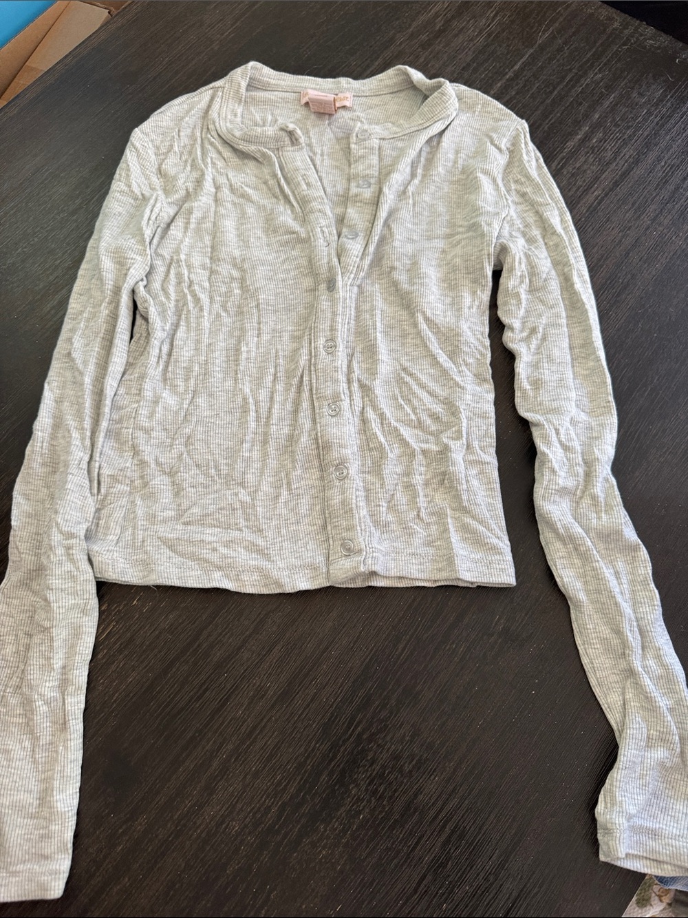 T.J.Maxx Light Gray Ribbed Button-Front Long Sleeve Top